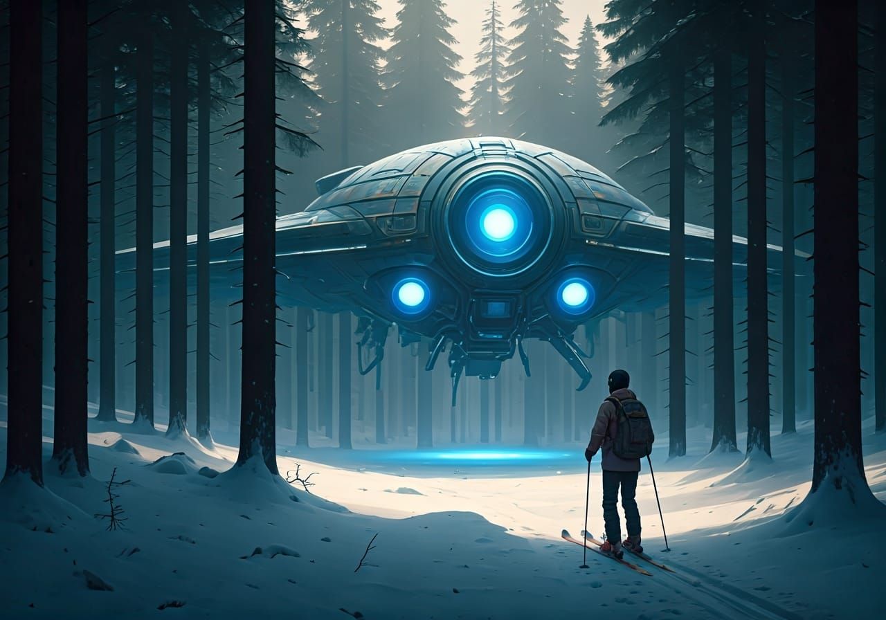 Skier Witnesses Alien Landing in Snowy Woods