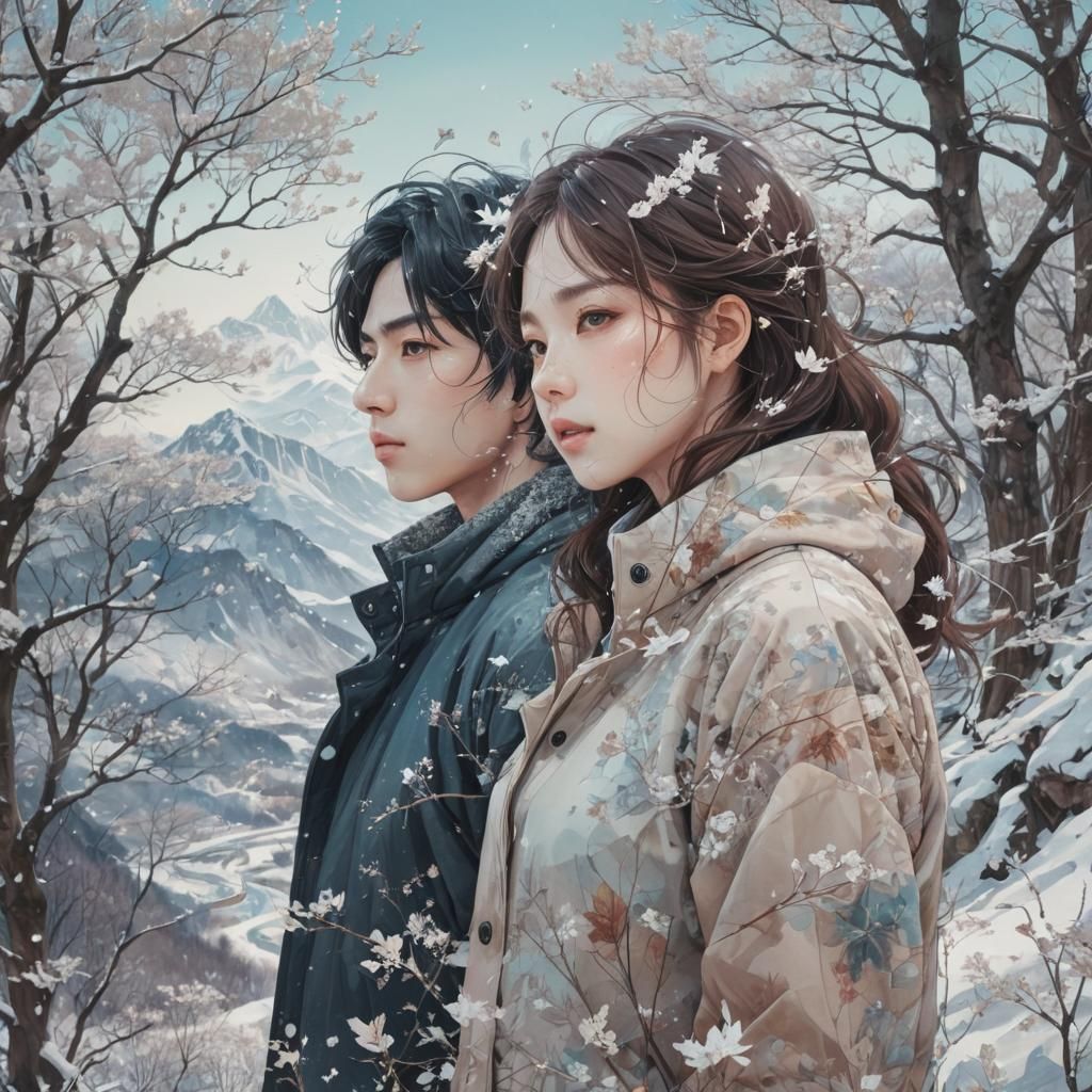 Seasonal Lovers in Fantastical Double Exposure Portrait