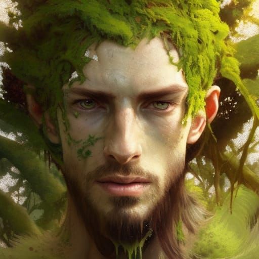 Hyperdetailed Portrait of a Moss Man in Unreal Engine