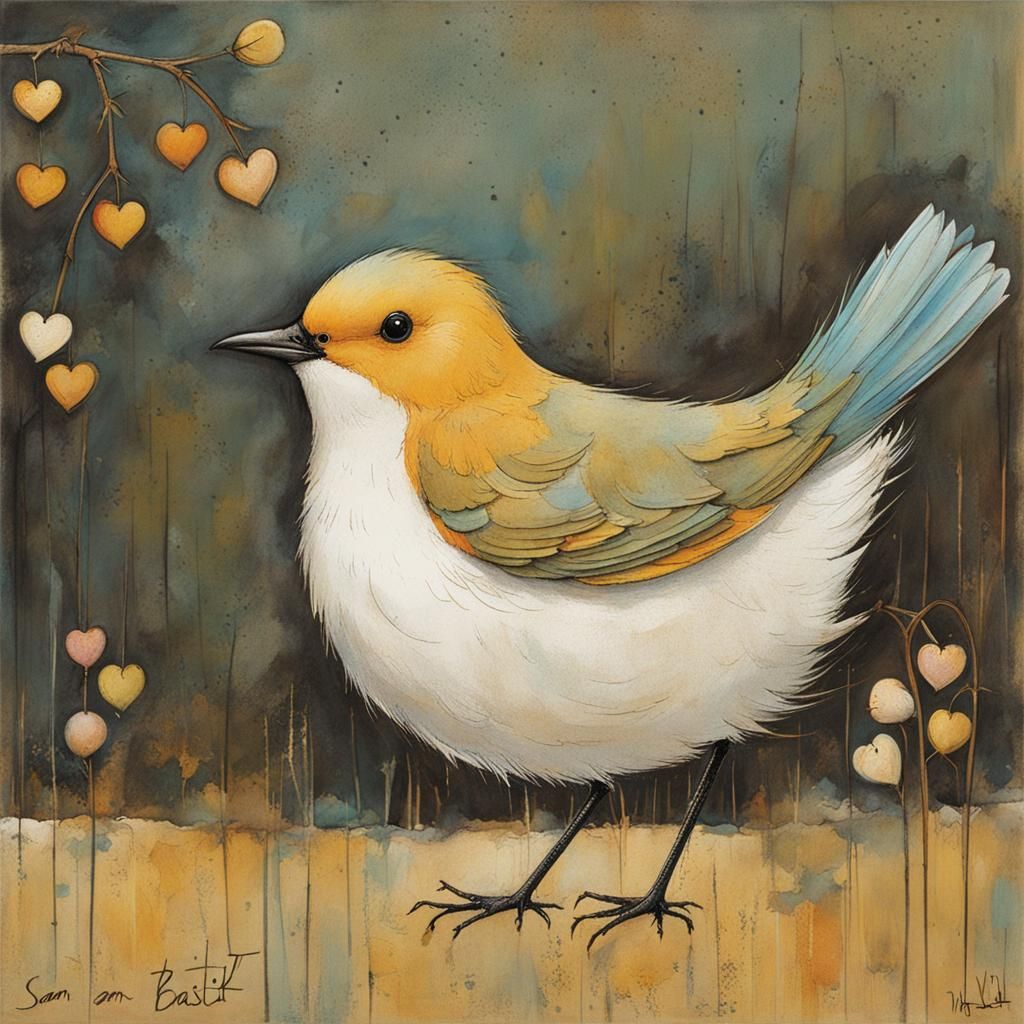 Charming Bird Illustration in Naive Style