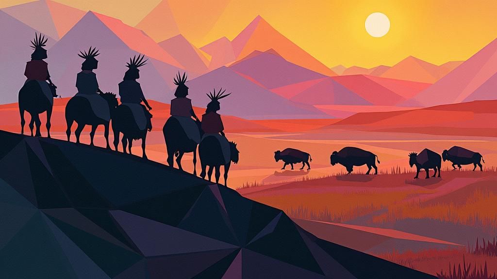 Cubist Bison Hunt: Geometric Sioux Scouts