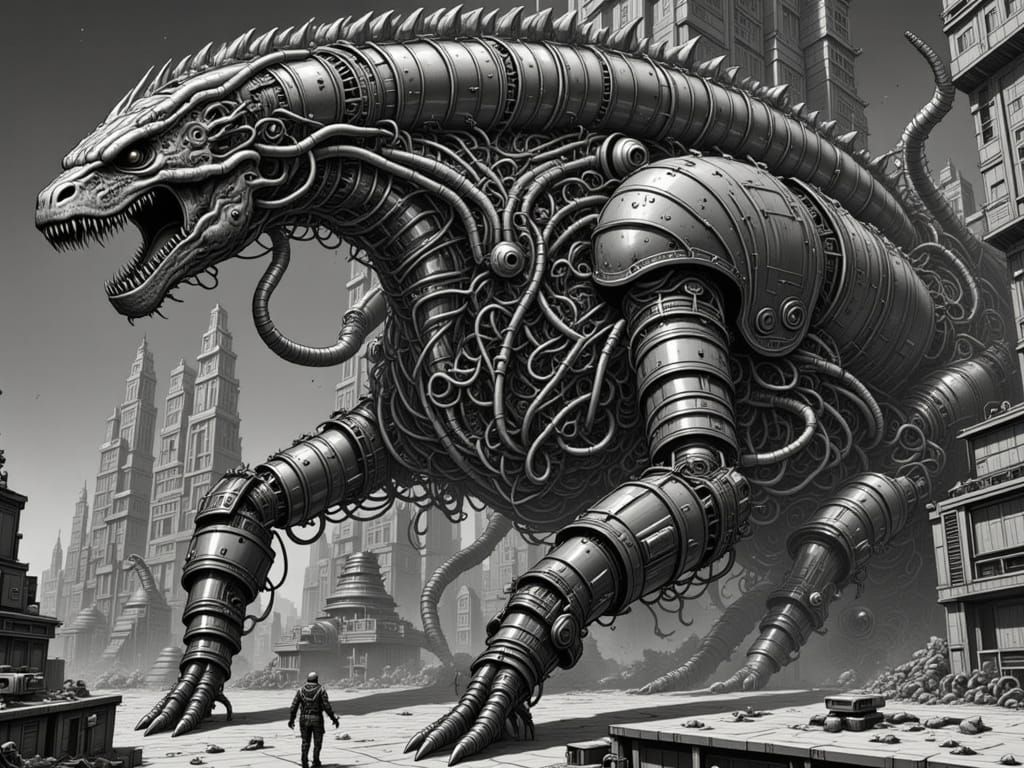 Demonic Mechagodzilla Centipede in H.R. Giger Style