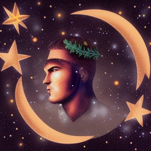 Celestial Moon Man with Star Wreath