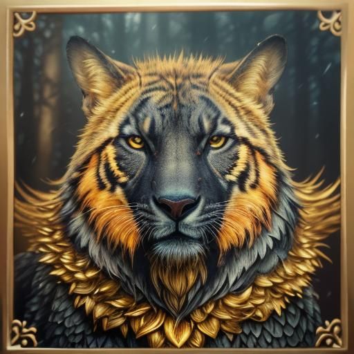 Hyperrealistic Wildlife Totem in Misty Forest