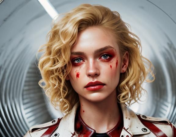 Girl in Leather Jacket in Tunnel: Realistic Photo