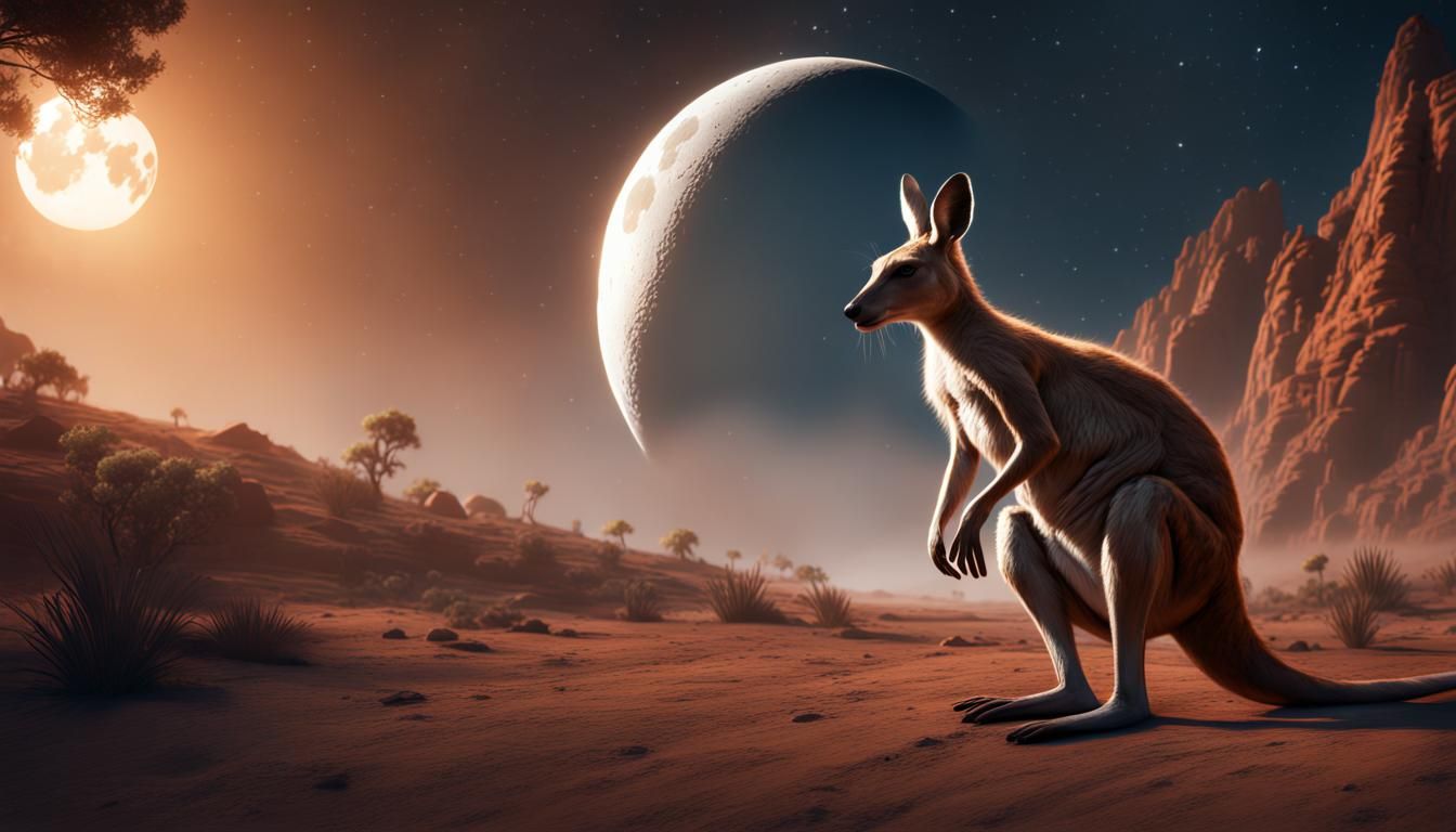 Kangaroo with Moon: Detailed Fantasy Concept Art