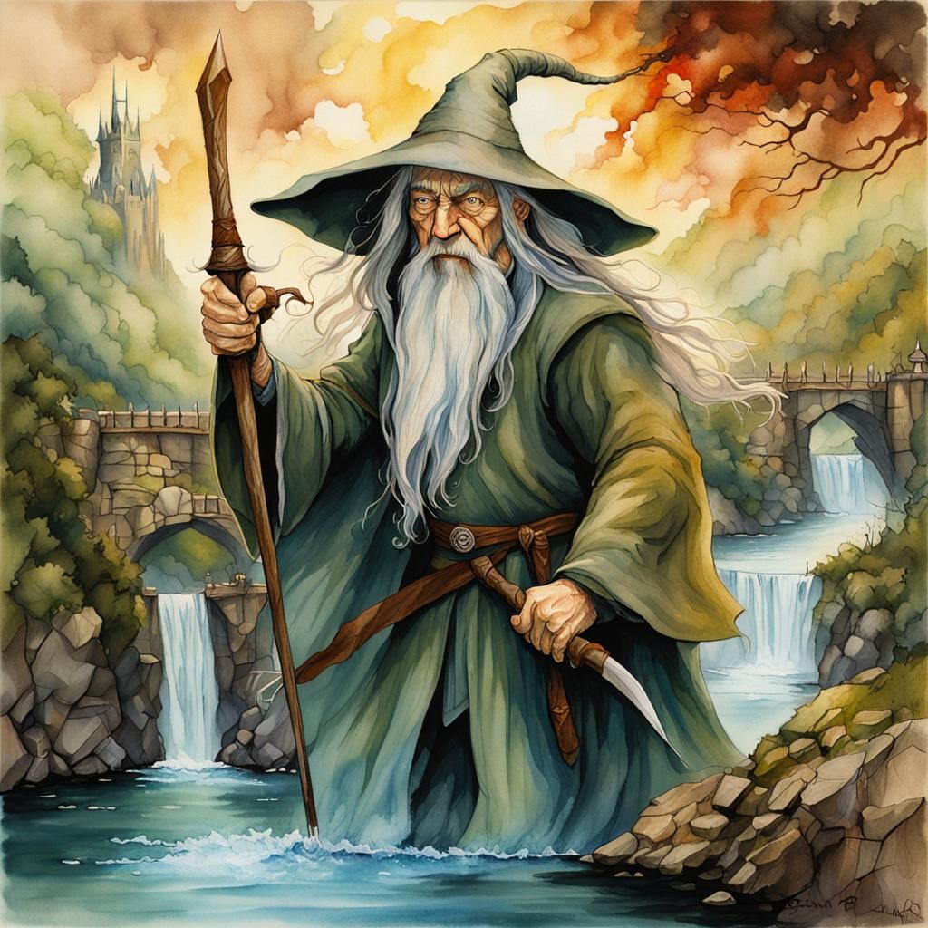 Gandalf's Fight on Bridge, Alcohol Ink Portrait