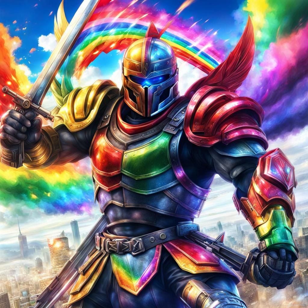 Rainbow Spartan in Anime Key Visual Style
