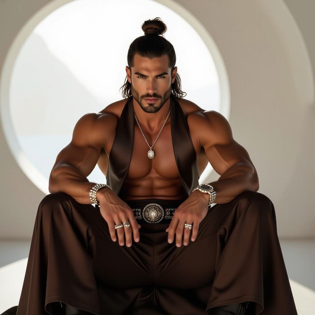 Seductive Man in Futuristic Home, Inspired by Syd Mead