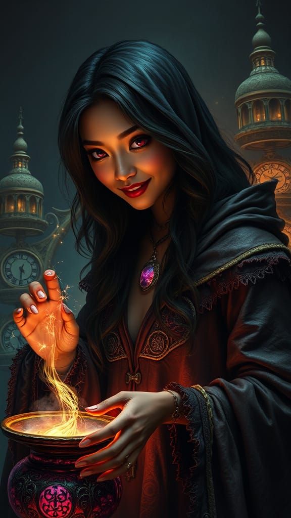 Eldritch Wizard Woman with Glowing Eyes