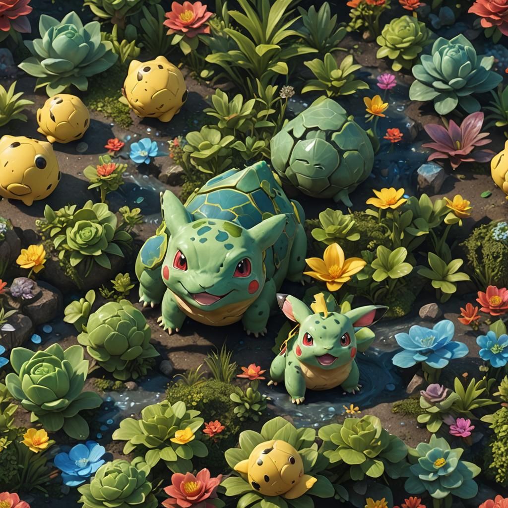 Detailed Bulbasaur-Pikachu Hybrid Concept Art