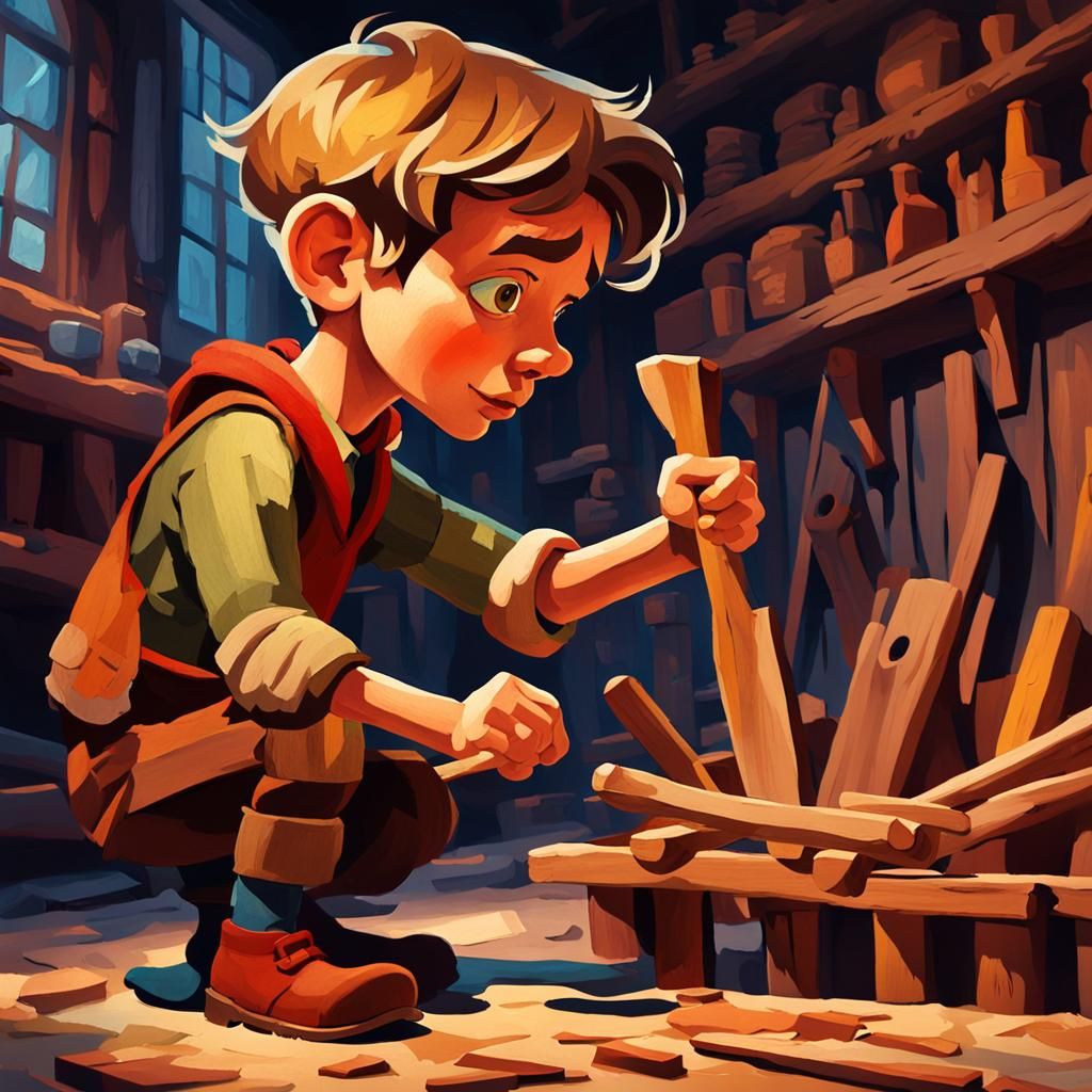 Wooden Limbed Boy in Anime Cel-Shaded Style