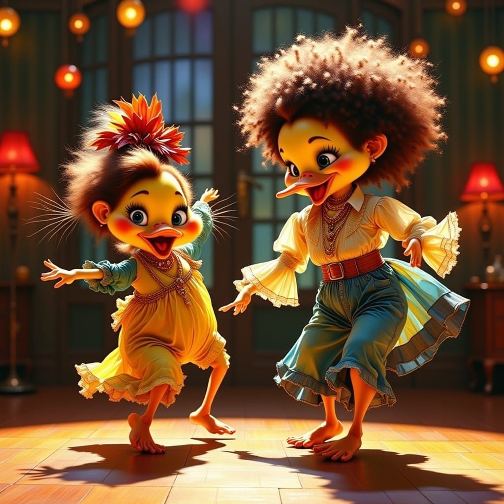 Ducklings Disco Dance Competition in 1970s Style