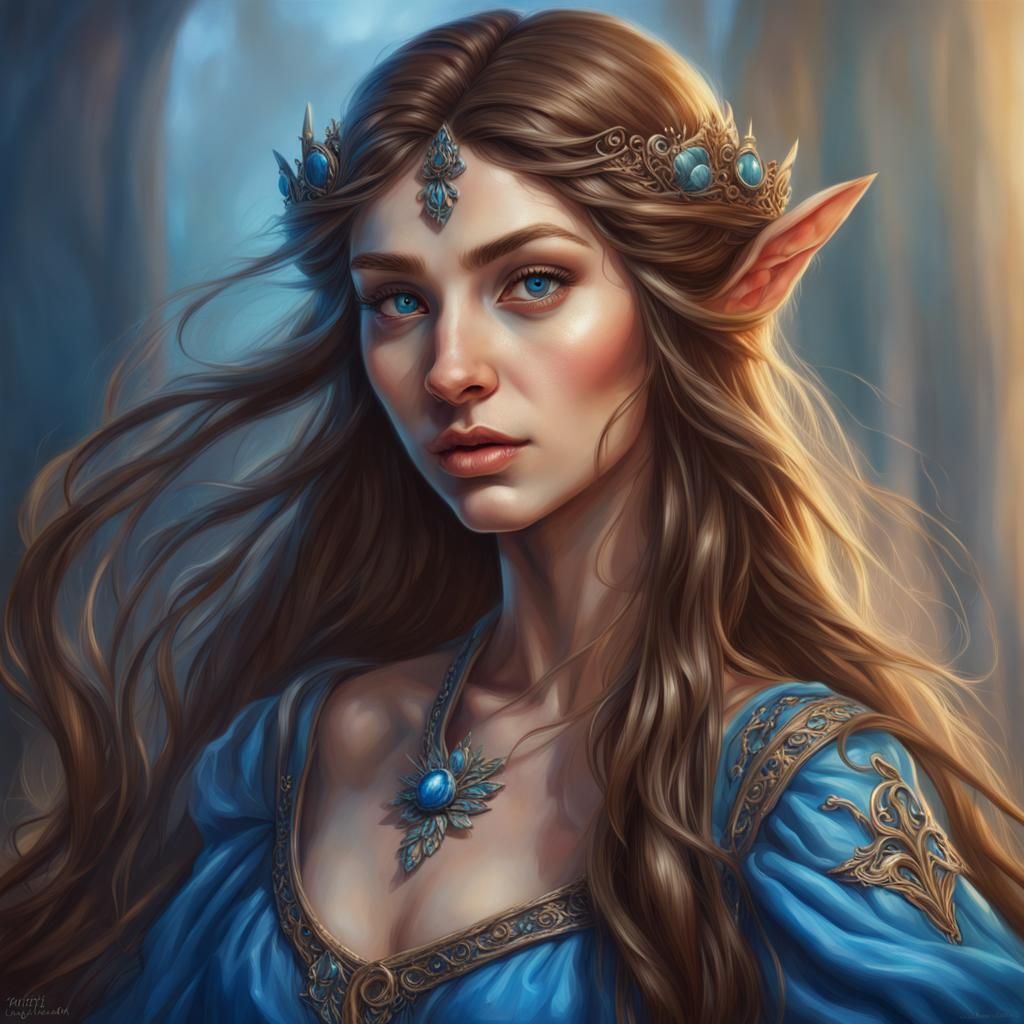 Elf Princess in Blue Renaissance Dress