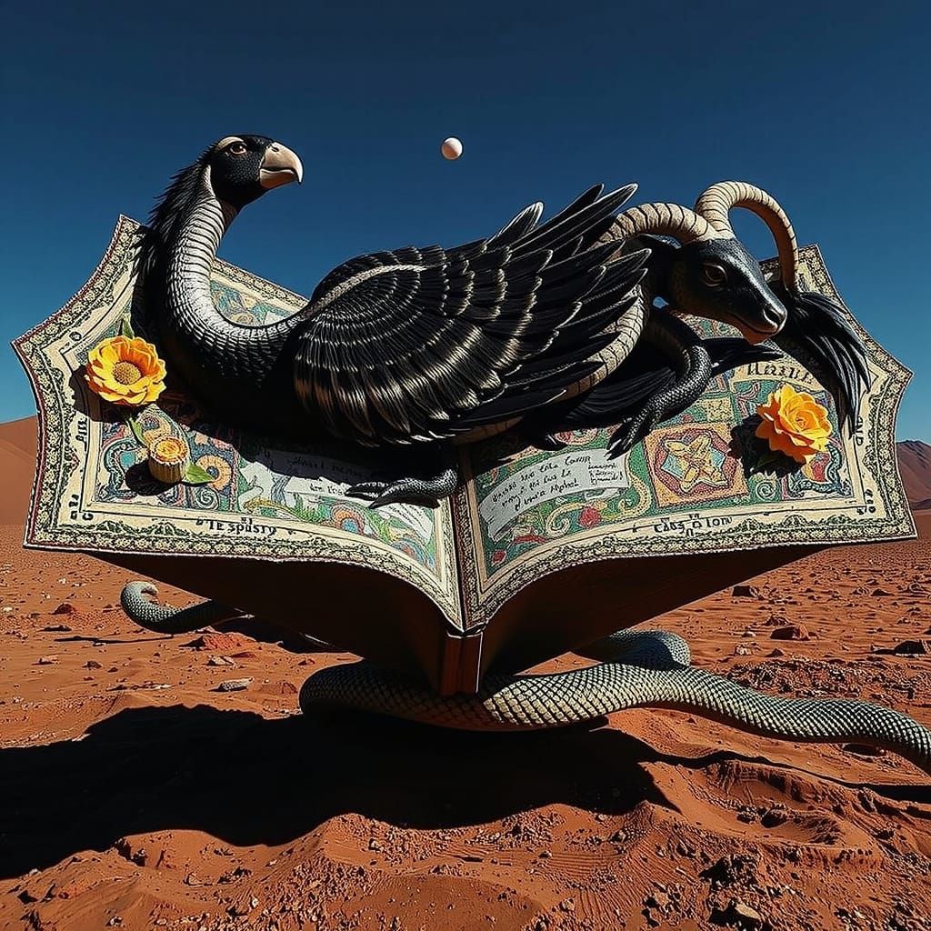 Mythical Chimera with Teal Hair and Yellow Flower in Cosmic ...