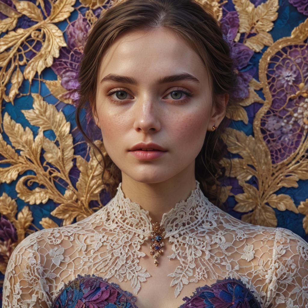Beautiful Woman in Lace Dress: Hyperrealist Portrait