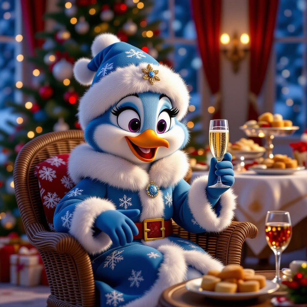 Disney Crow Fortune Teller as Snow Maiden with Champagne