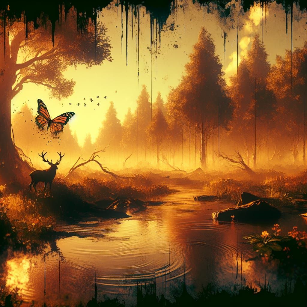 Golden Light Illuminates Post-Apocalyptic Nature