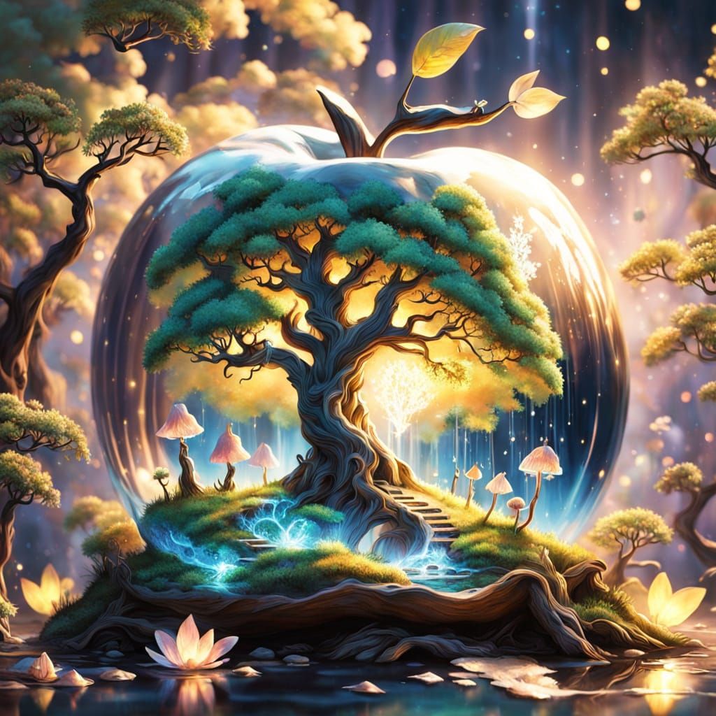 Whimsical Fantasy Apple in Vibrant, Iridescent Glory