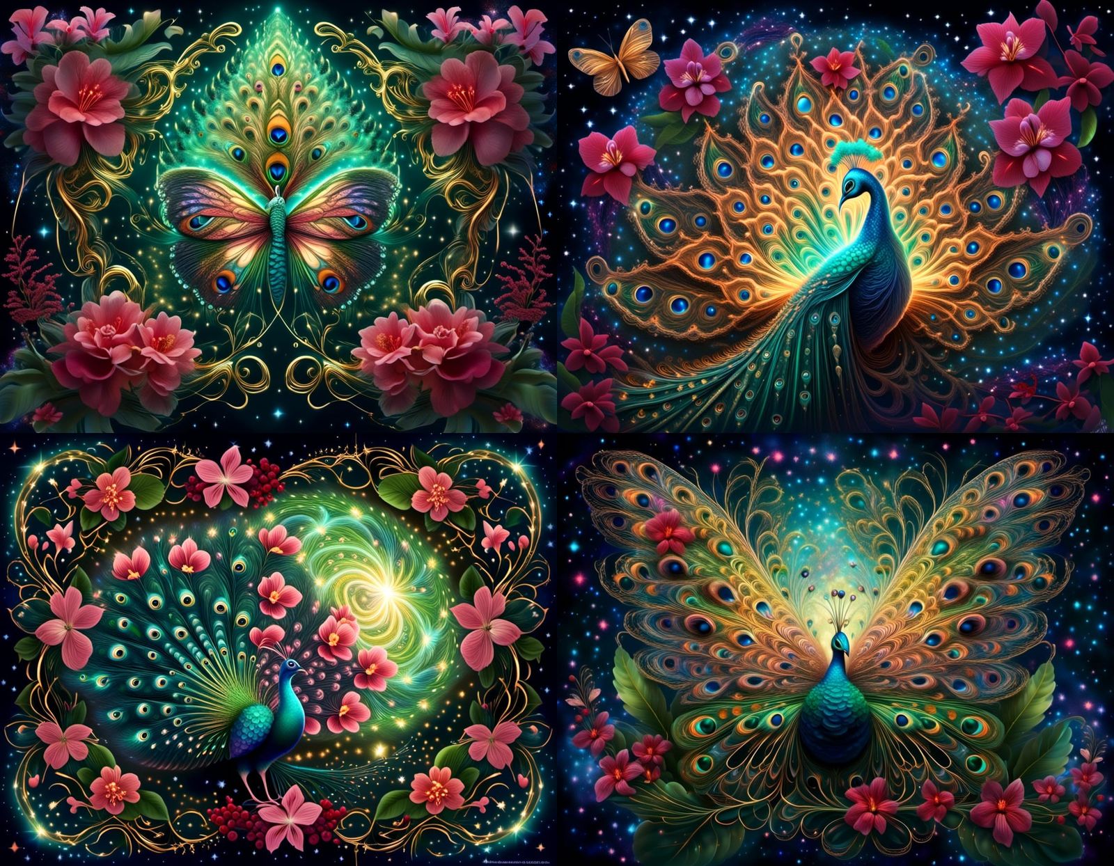 Photorealistic Peacock Moth with Fractal Orchid Details