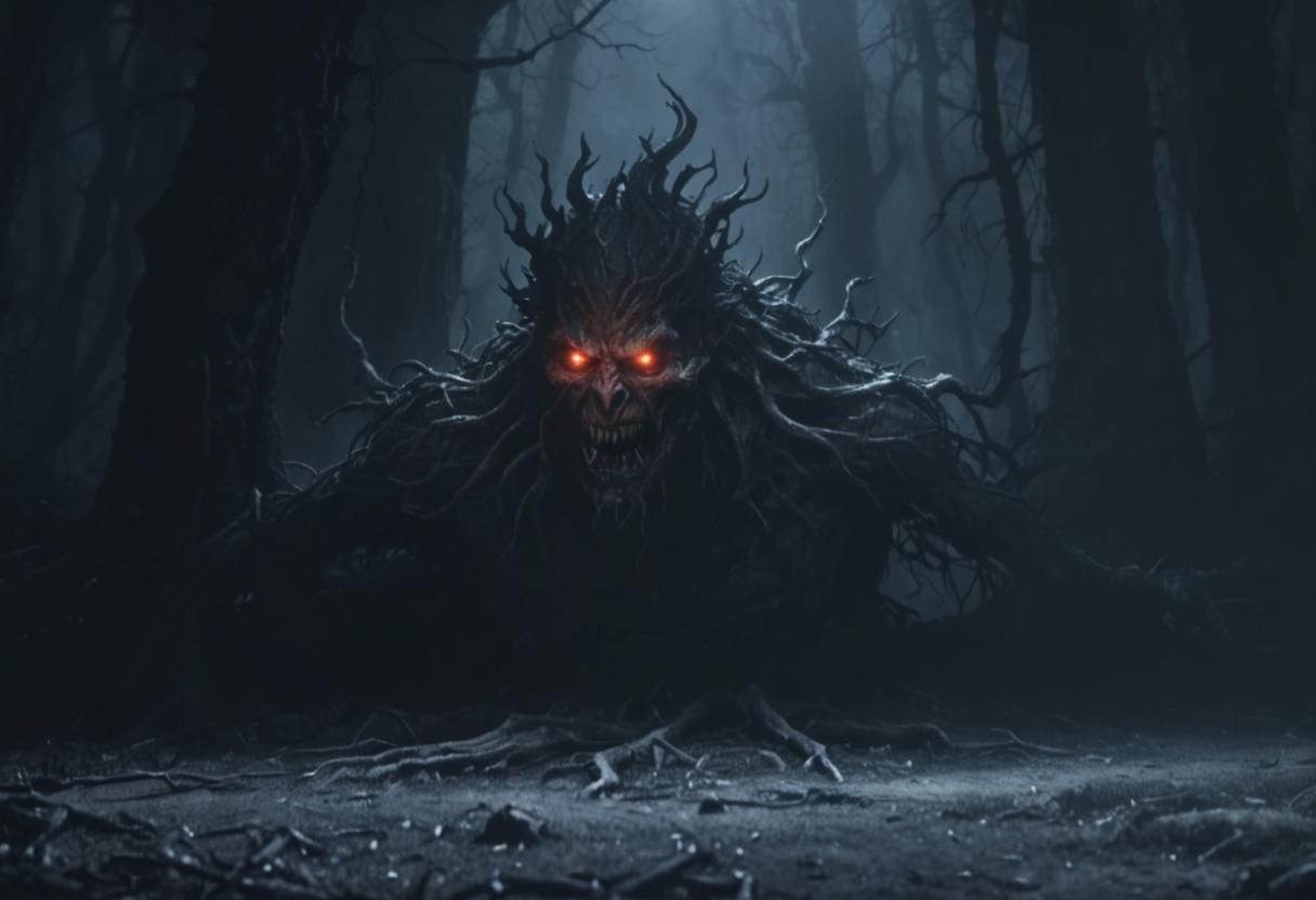 Grotesque Fantasy Creature in a Dark, Eerie Forest