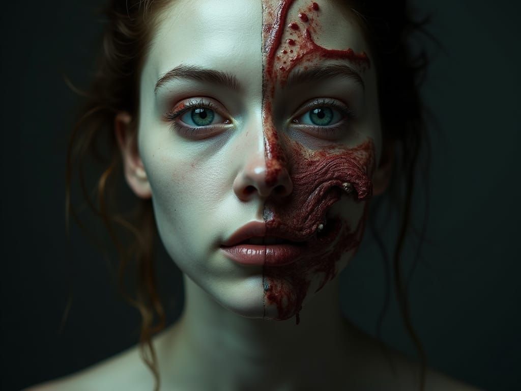 Photorealistic Portrait: Beauty and Horror Juxtaposed