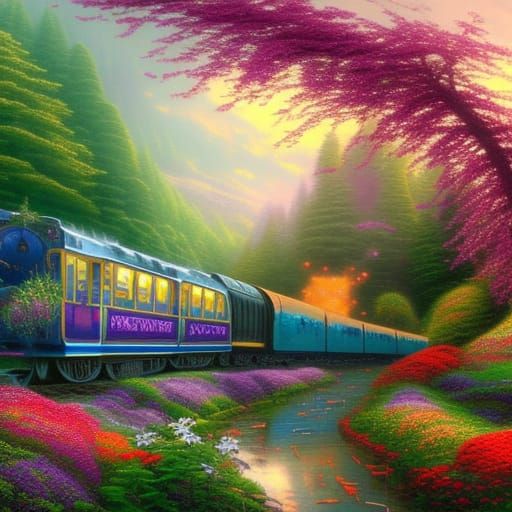 Magical Train Through Colorful Portal in Fantasy Style