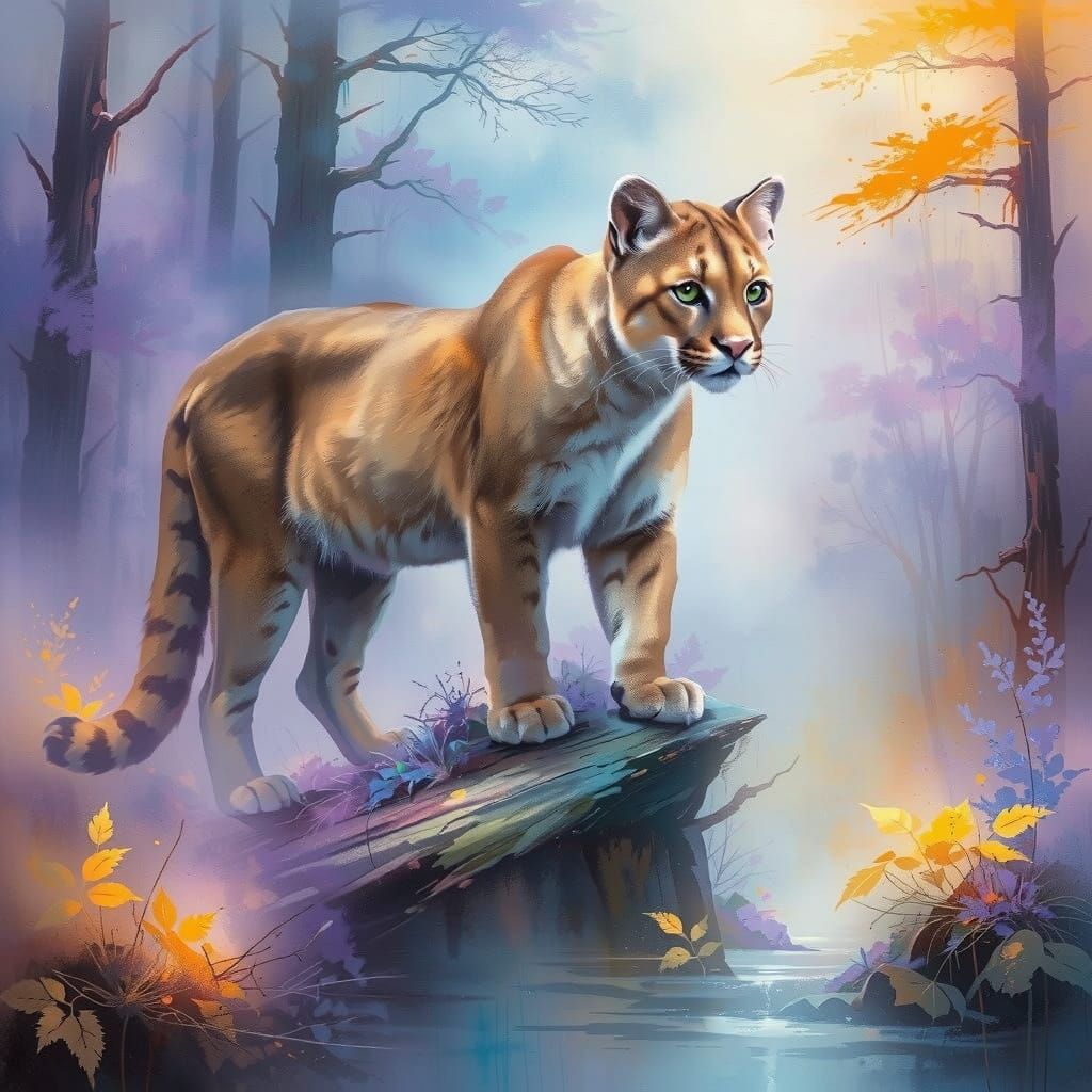 Cougar in Vibrant Sunrise Landscape