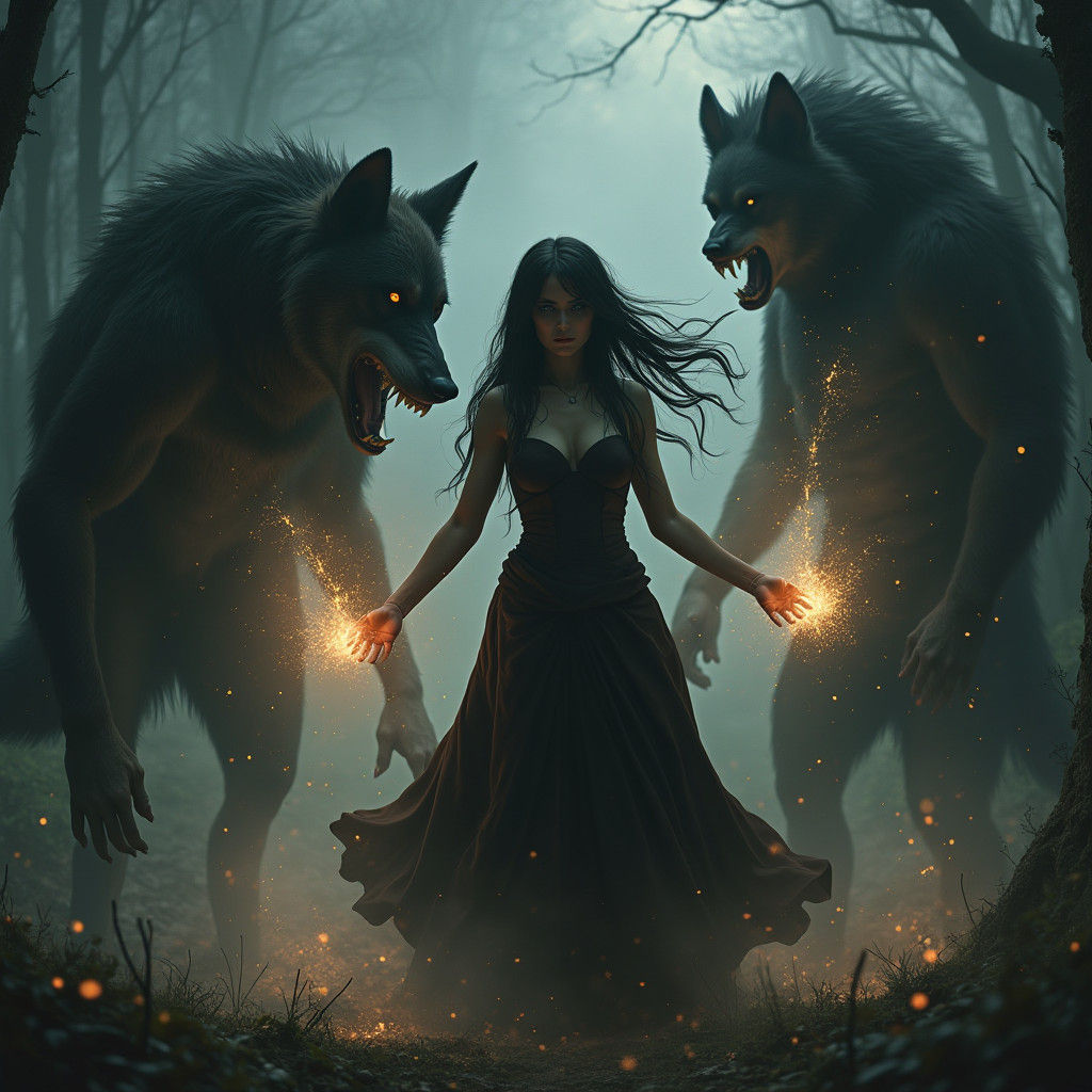 Dark Fantasy: Werewolf, Vampire, and Magic Woman