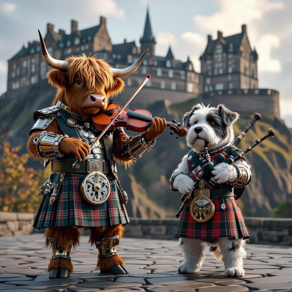 Mechanical Highland Cow and Scottie Dog Play Music Before Ed...