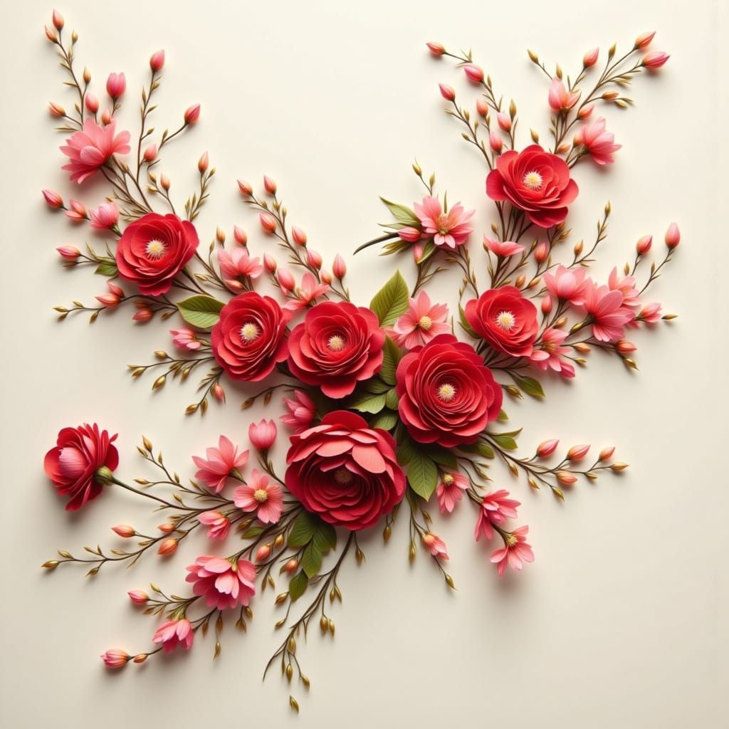 Red Rose Bouquet in Flight: Floral Still-Life