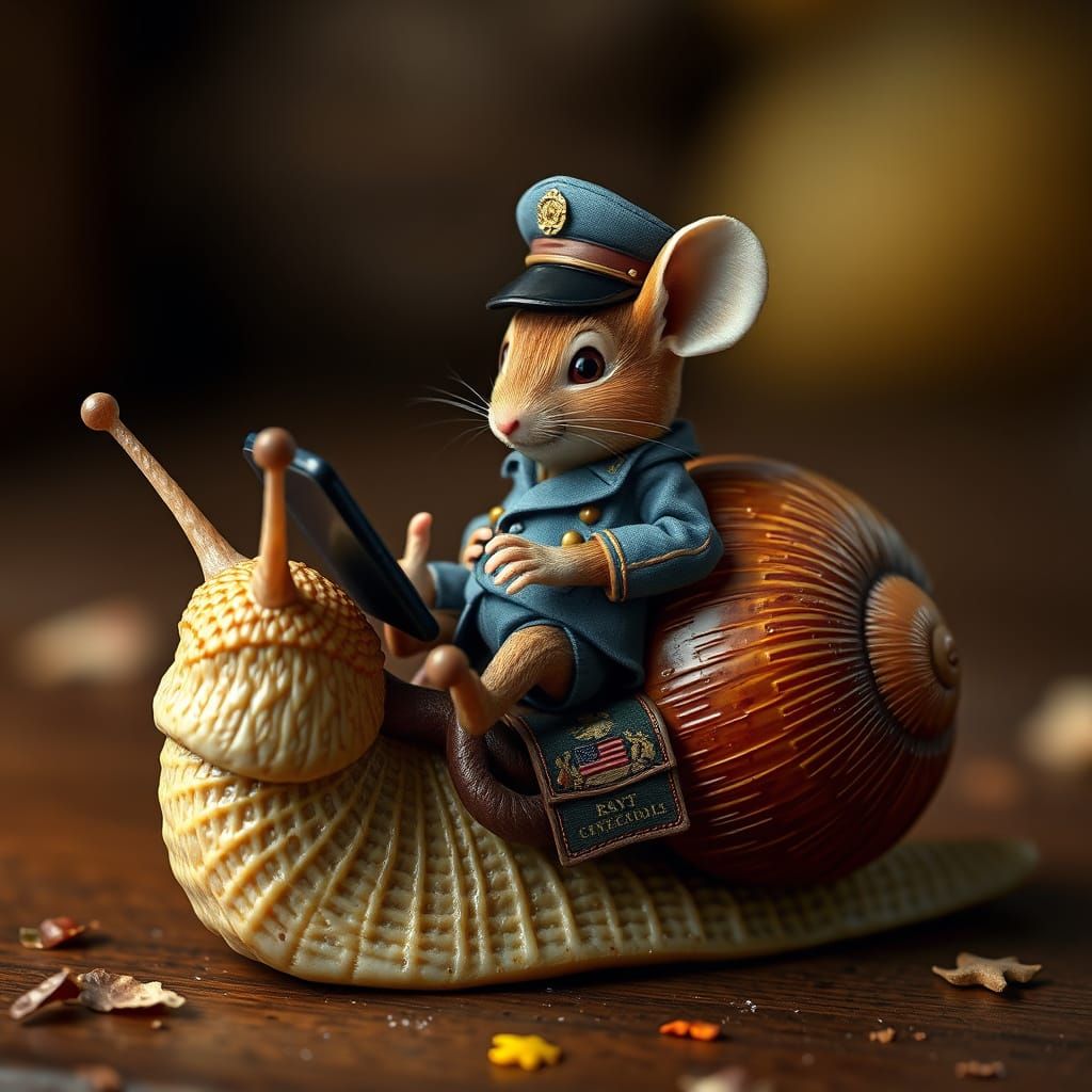 Fotorealistic Snail Carries Animated Mouse Rider