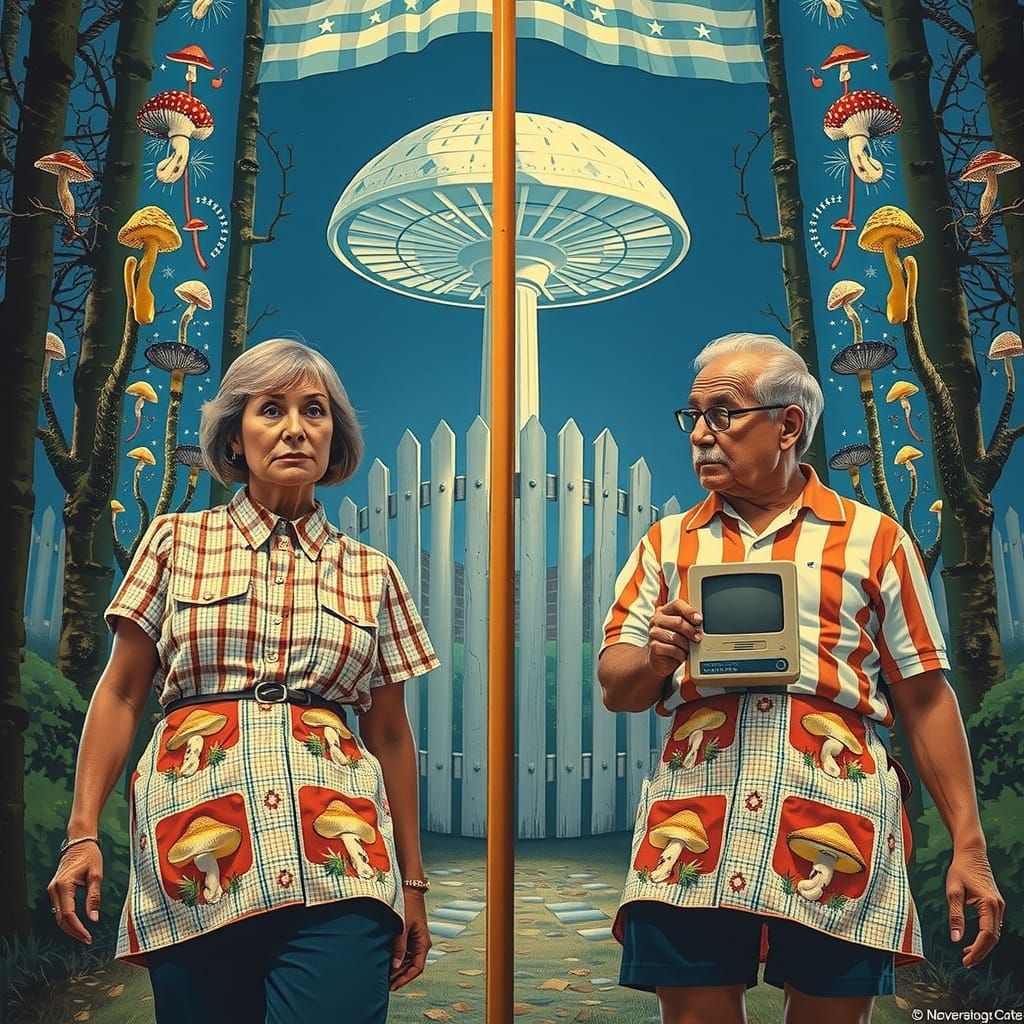 Centenarians and Vintage Computer in Americana Style