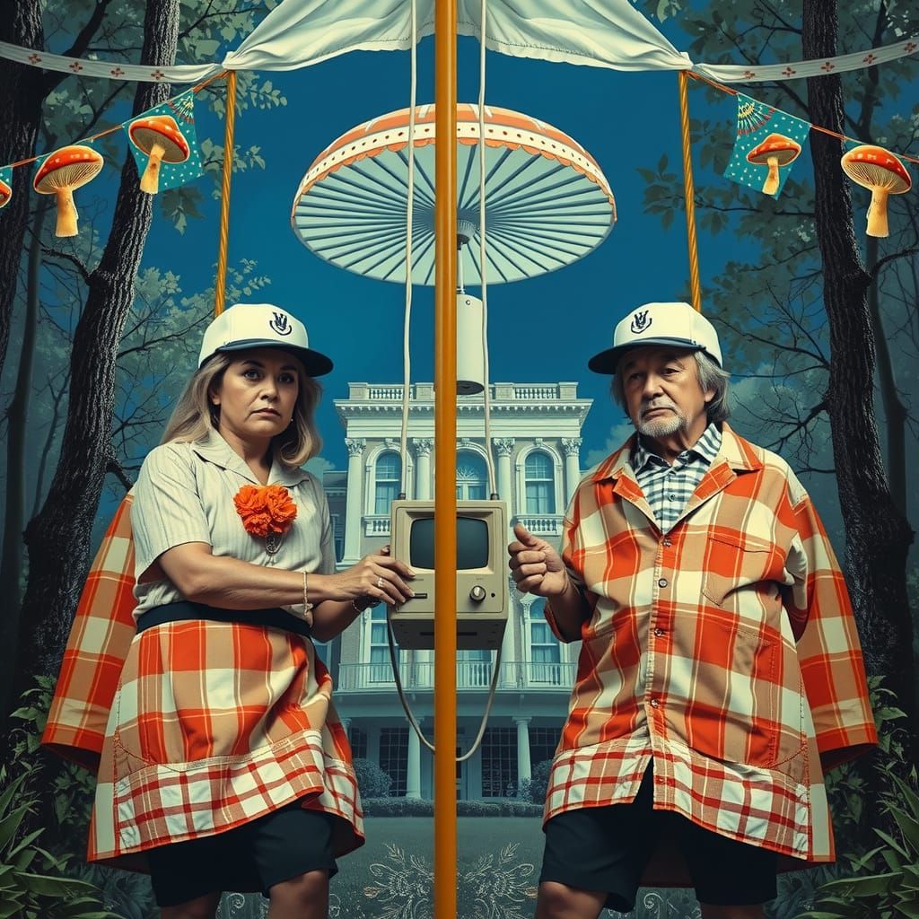 Peruvian-Americans with Vintage Computer in 1950s Style