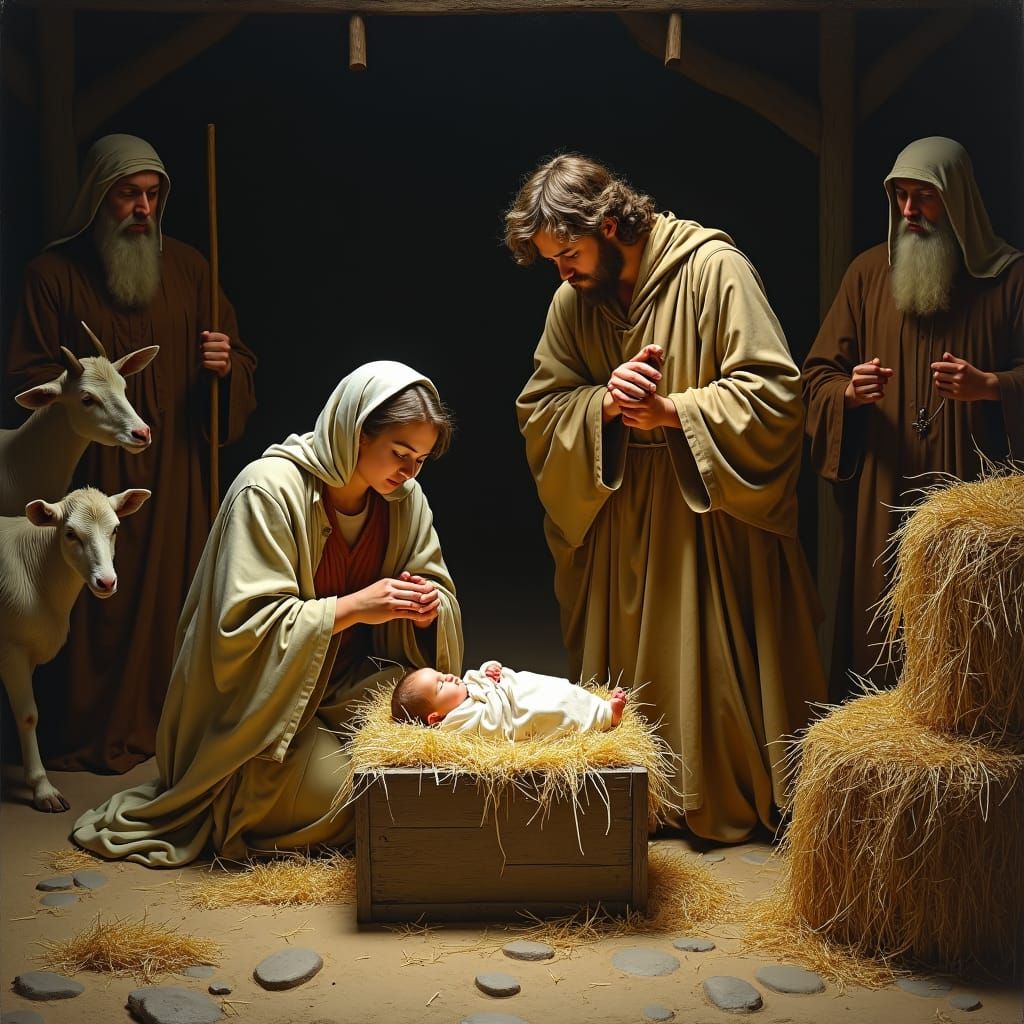 Nativity Scene in Baroque Folk Art Style