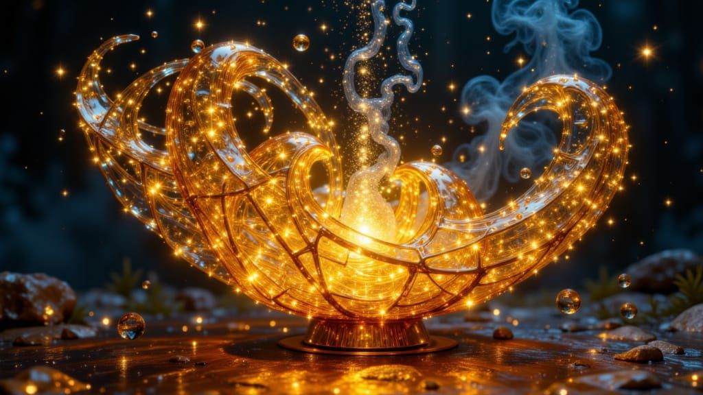 Golden Chromatic Wooden Object Radiating Magic