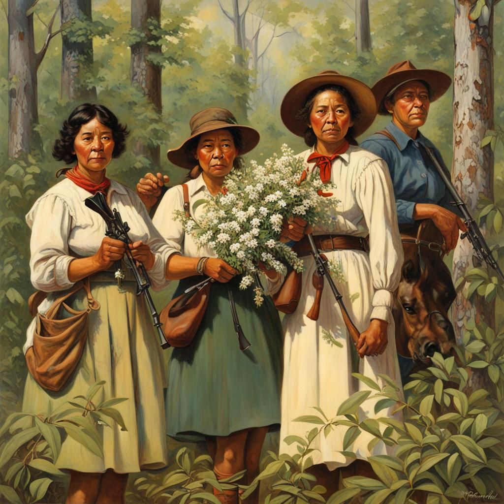 Cherokee Women on Trail of Tears, Rockwell-esque