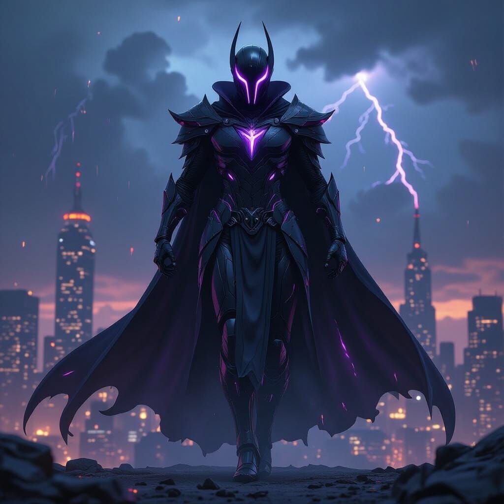 Obsidian Vex in Dystopian Cityscape: Dark Fantasy Art