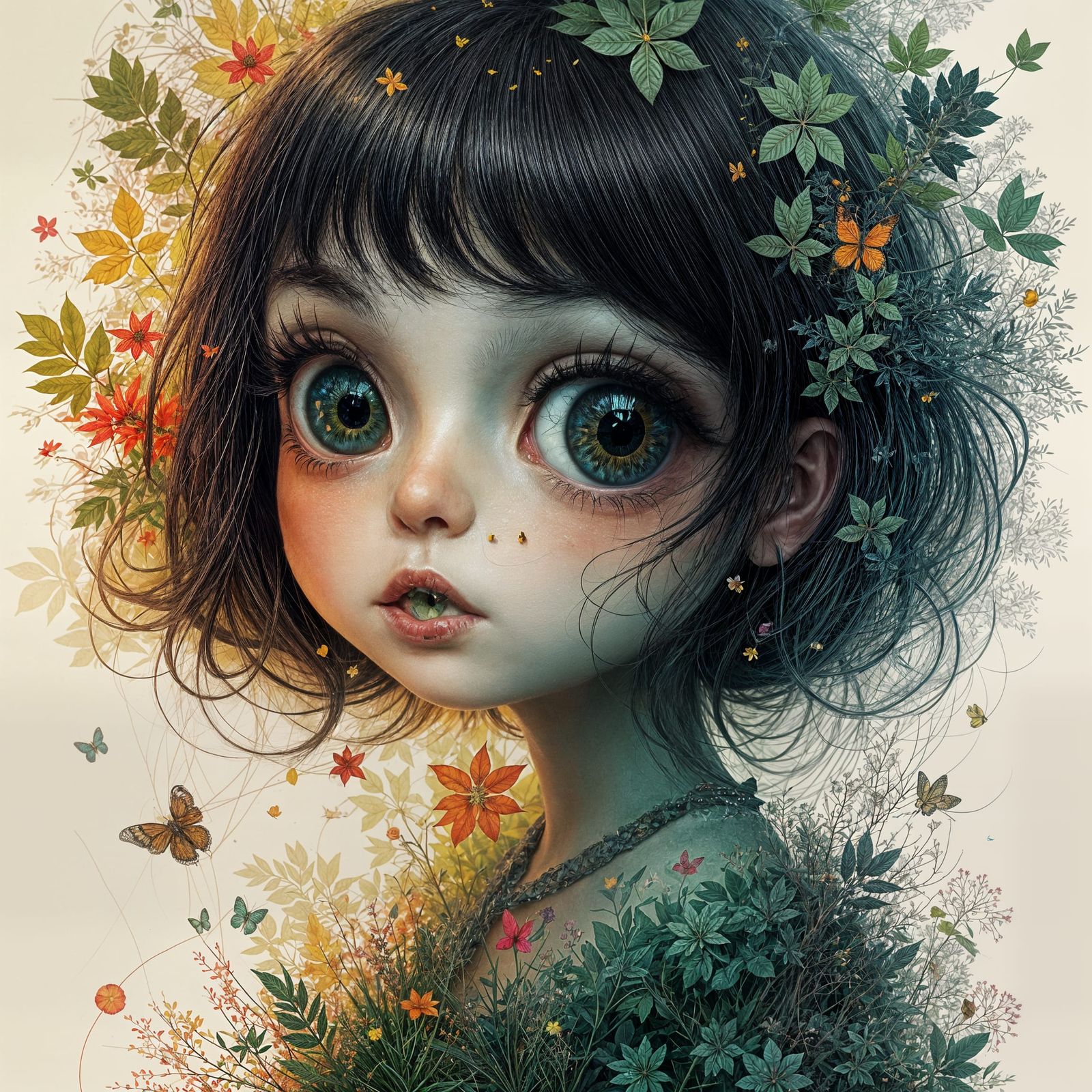 Hyper Cute Lady Portrait with Big Eyes in Pop Surrealism Sty...