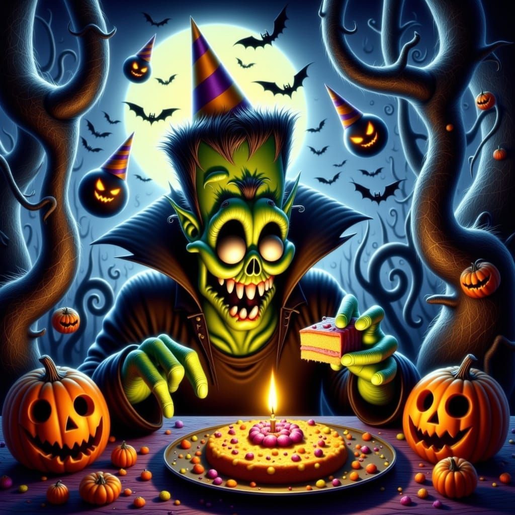 Halloween Party Creature Hybrid With Cake, Full Moon