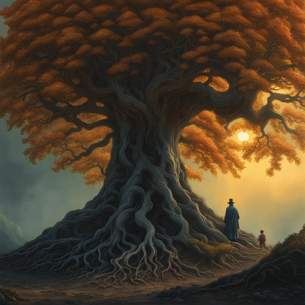 Tree Transforms to Person: Detailed Oil Painting