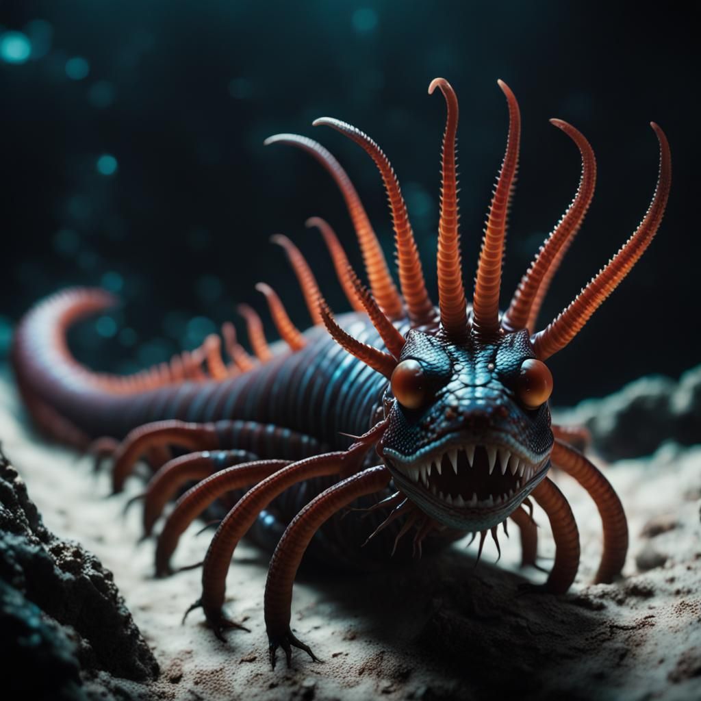 Bioluminescent Millipede Dragon Fusion in Extreme Detail