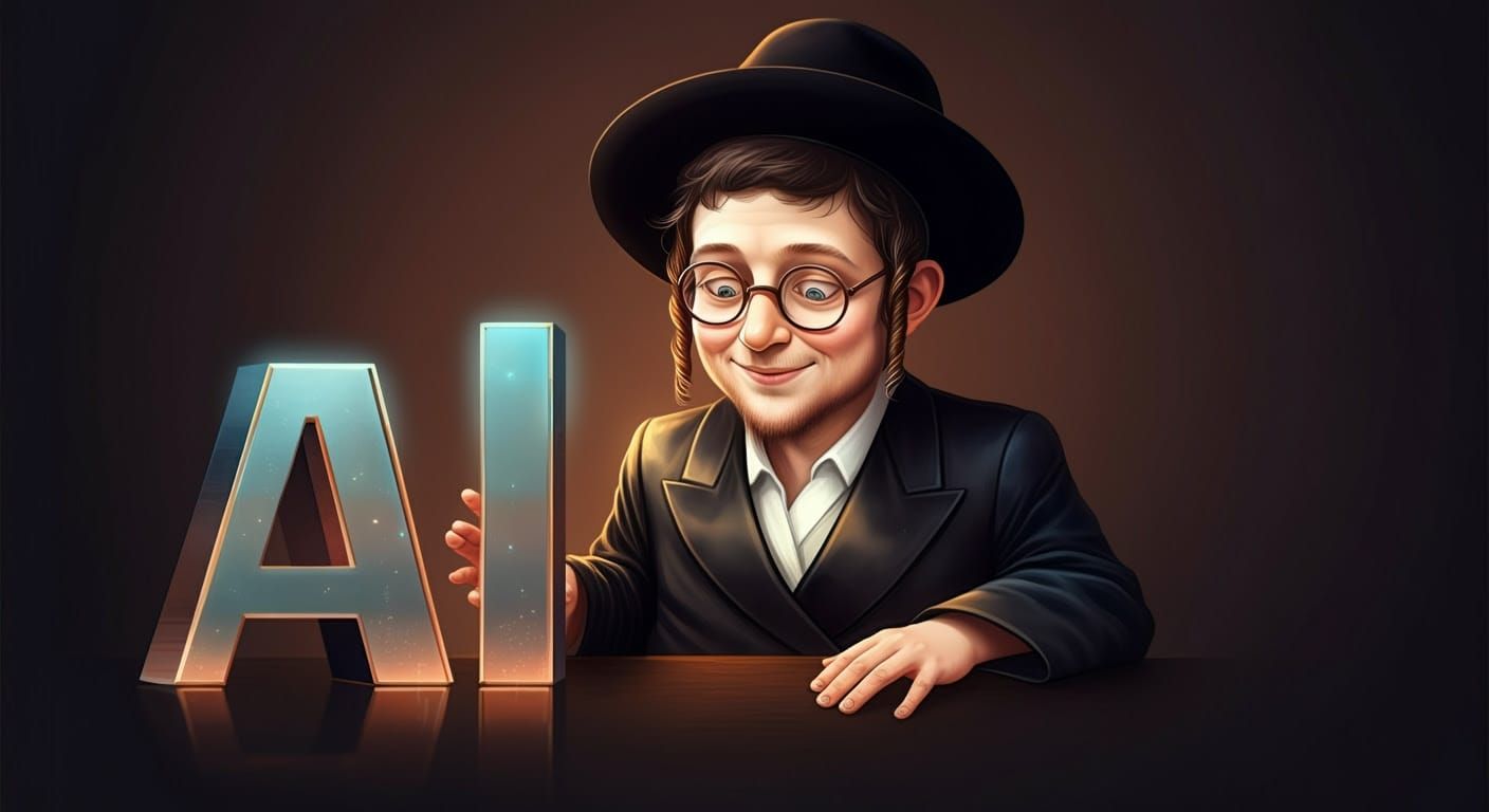 Hasidic Nerd Engages with 3D Metallic AI Letters in Semi-Rea...