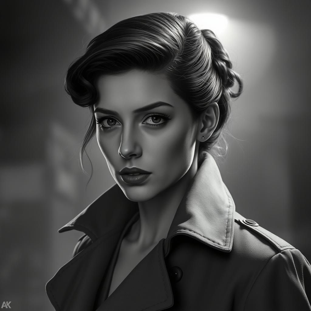 Dramatic Film Noir Portrait of Woman in Fog