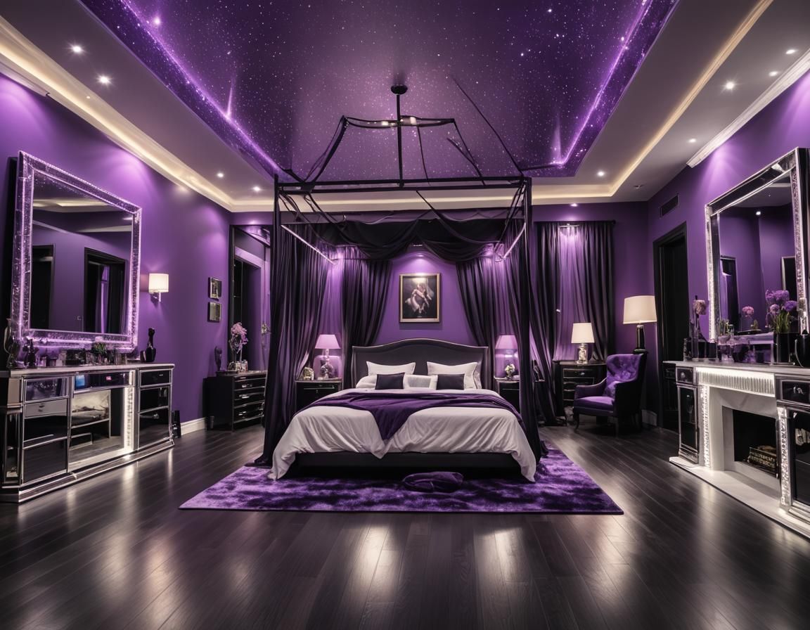 Gothic Master Bedroom with Purple RGB LED Lighting