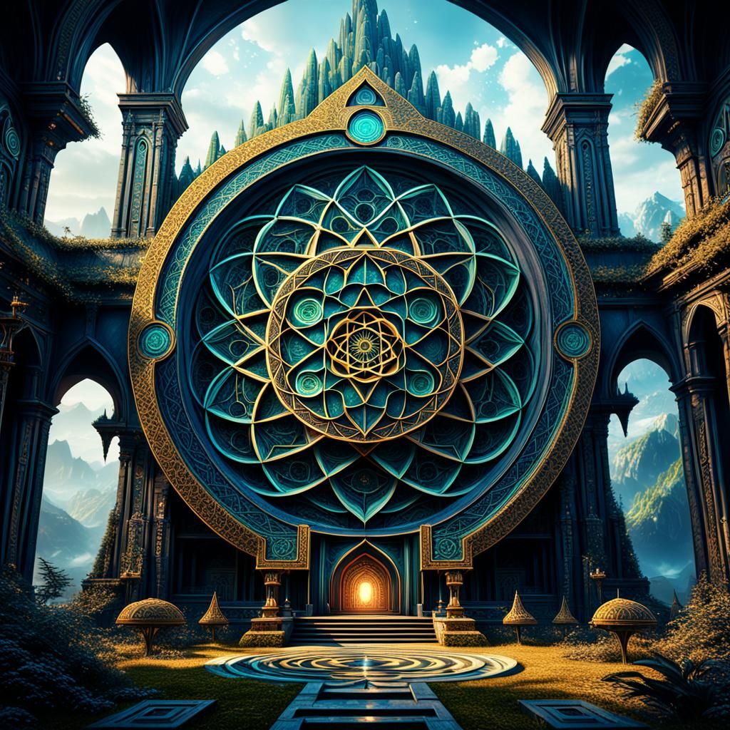 Detailed Sacred Geometry Matte Painting in Deep Color