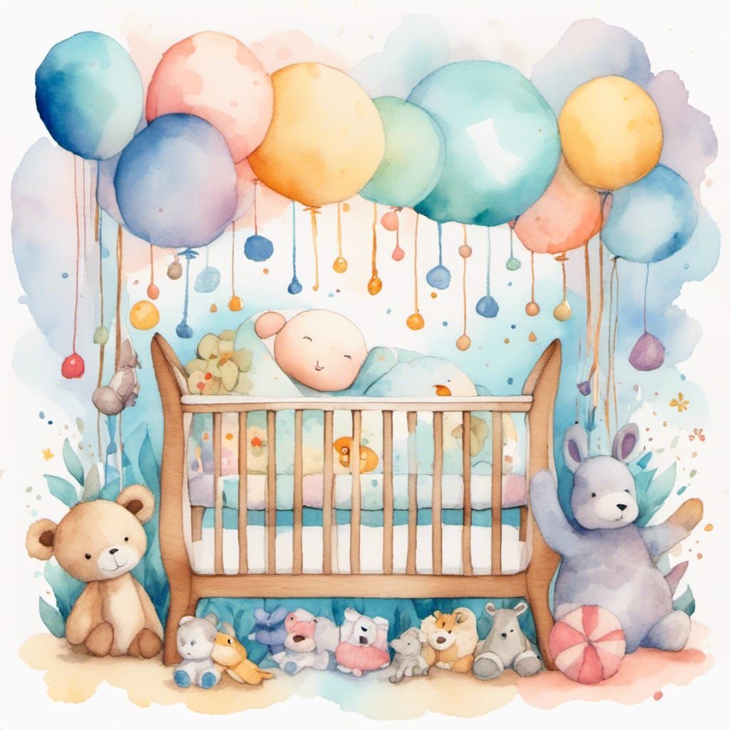 Dreamy Nursery Scene in Soft Watercolor Style