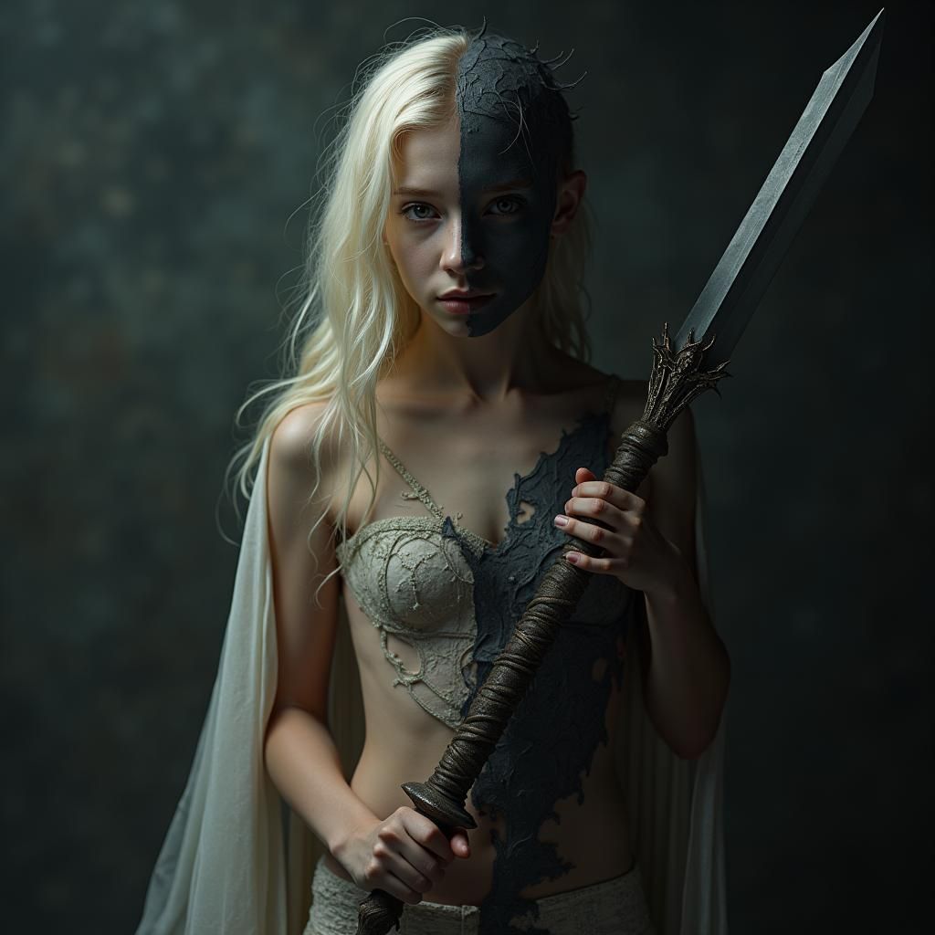 Hybrid Angel Demon with Child in Dramatic Scene