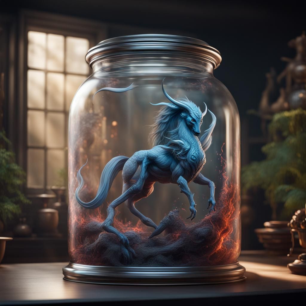 Mythical Creature Captured: Detailed Matte Painting