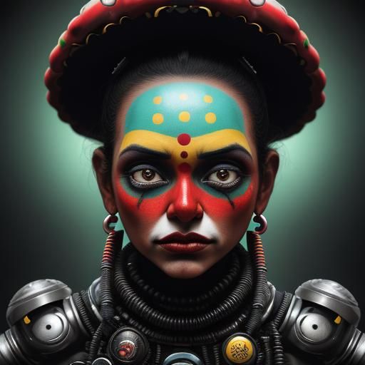 Mexican Clown Shaman with Peyote and Robots